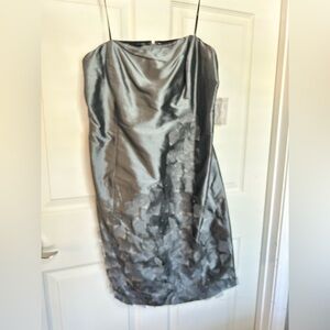 Satin Slip Strapless Dress in Charcoal Gray